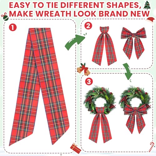 Christmas Wreath Sash for Front Door - 56 Inch Holiday Decor, Red & Green Plaid - Variation of This Listing