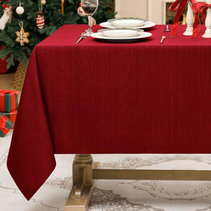 Softalker Red Geometric Line Christmas Tablecloth 60 x 104 Inch Waterproof & Washable