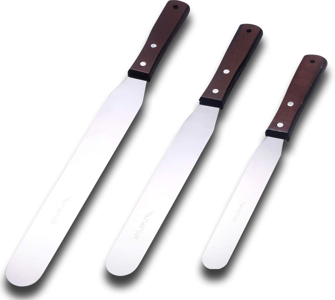 Skiennix Straight Icing Spatula Set - Stainless Steel Cake Decorating Tools | 6-Piece with Wooden Handles