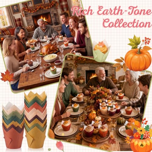 Autumn Tulip Cupcake Liners Set - 120 Pcs Fall Muffin Baking Cups with 6 Colors