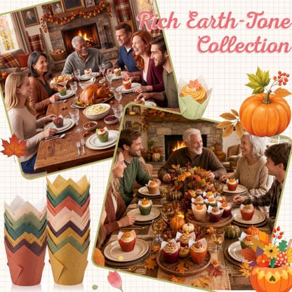 Autumn Tulip Cupcake Liners Set - 120 Pcs Fall Muffin Baking Cups with 6 Colors