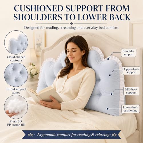 Twin Bed Headboard Pillow with French Lace Cloud Design - Cream White