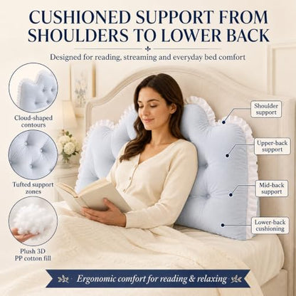 Twin Bed Headboard Pillow with French Lace Cloud Design - Cream White
