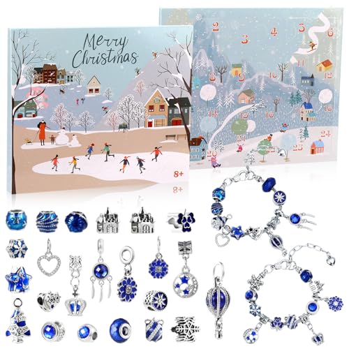 Naler Jewelry Advent Calendar 2026 - Light Blue Winter Themed Jewelry Making Kit with Bracelets