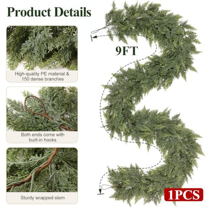 Christmas Cedar Garland 9FT Real Touch Greenery for Mantle Decor - Variation 1