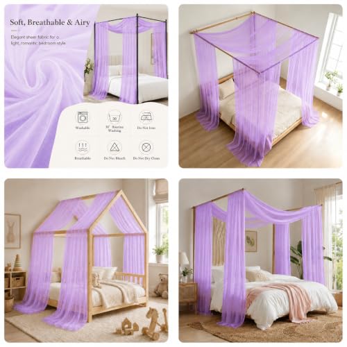 Purple Bed Canopy Curtains, Sheer Mesh Drapes for Bedroom Decor - 63"W x 236"L, Pack of 2