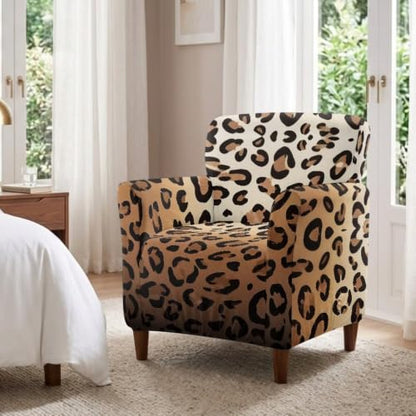 Classic Brown Leopard Chair Cover for Armchair - Medium Fit, Elastic Polyester Spandex