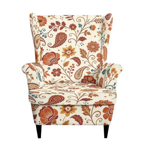 Boho Floral Wingback Chair Cover 2-Piece Slipcover with Arms - Stain-Resistant & Non-Slip, Washable Furniture Protector for Living Room & Bedroom - Variation: Boho Floral / Wingback Chair Covers