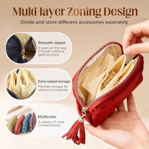 Moss Green Chenille Jewelry Case with Zippered Compartments Travel Organizer