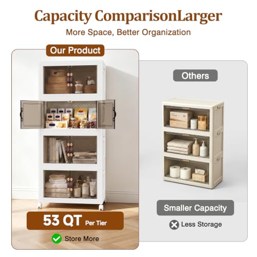 4-Tier Stackable Storage Bins with Lids and Wheels - 53QT White