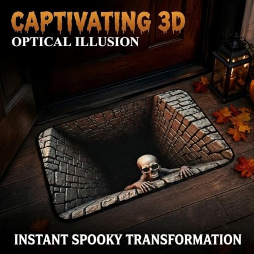 3D Halloween Floor Rug 31x47 in Optical Illusion Collapsing Pit Decor
