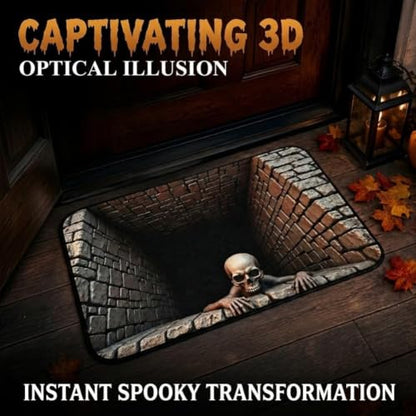 3D Halloween Floor Rug 31x47 in Optical Illusion Collapsing Pit Decor