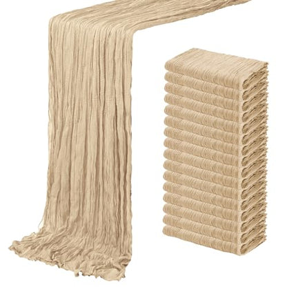 16 Pack Beige Cheesecloth Table Runner 20 x 120 Inch for Weddings & Parties