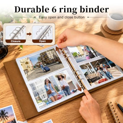 Leather Photo Album 4x6 Holds 240 Pictures with Scrapbook Pages - Moon Variation