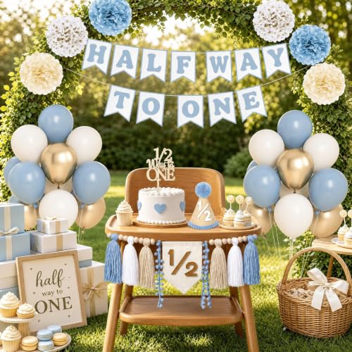 Half Birthday Decorations Kit Dusty Blue - 1/2 Birthday Banner & Party Supplies
