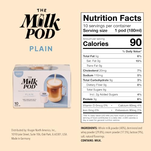 Milk Pod Plain Latte Pods Compatible with Keurig K-Cup - 6.35oz, Pack of 1
