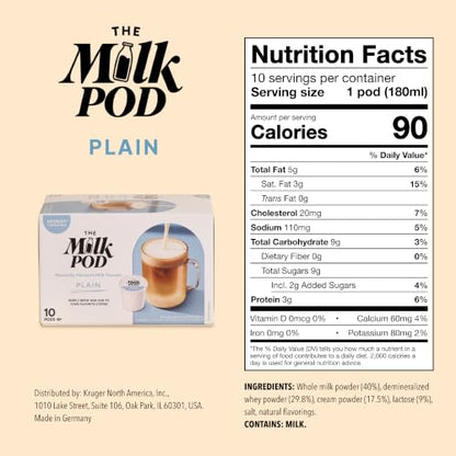 Milk Pod Plain Latte Pods Compatible with Keurig K-Cup - 6.35oz, Pack of 1