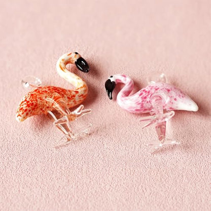 Set of 2 Hand Blown Glass Flamingo Ornaments for Holiday Tree Decor