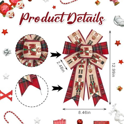 Nutcracker Plaid Christmas Wreath Bow - Red Buffalo Check Burlap Decor