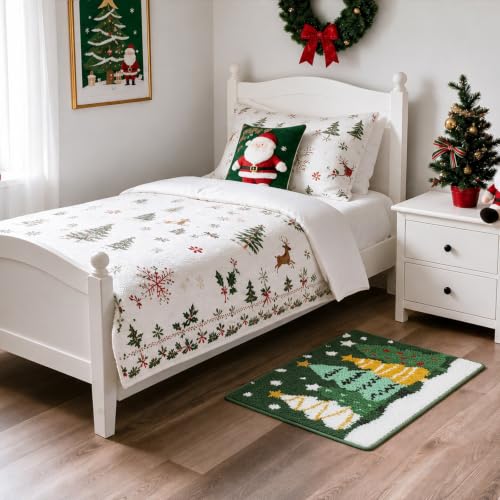 Christmas Bathroom Rugs Green Yellow Christmas Tree Bath Mat 16x24 Inch - Festive Non-Slip Bath Rug