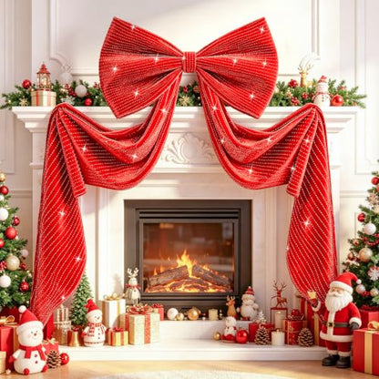 Giant Red Bow Christmas Tree Decor 75x23 Inch Velvet & Sequin Big Bow - Variation of THIS listing