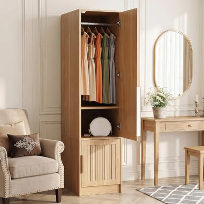 63" Modular Armoire Wardrobe with Mirror in Oak Finish