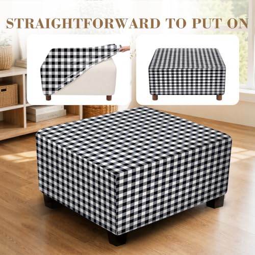 Buffalo Plaid Square Ottoman Cover - Washable Farmhouse Slipcover