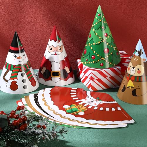 Christmas Party Hats Set - Classic Style, 24 Pcs Xmas Cone Hats for Holiday Photos & Favors