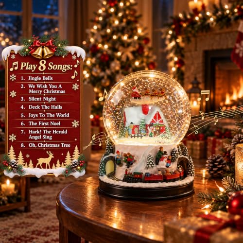 Christmas Snow Globe with Animated Train & Santa Sleigh - Musical & Lighted Display - Variation: Animated Train