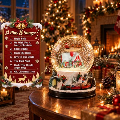 Christmas Snow Globe with Animated Train & Santa Sleigh - Musical & Lighted Display - Variation: Animated Train