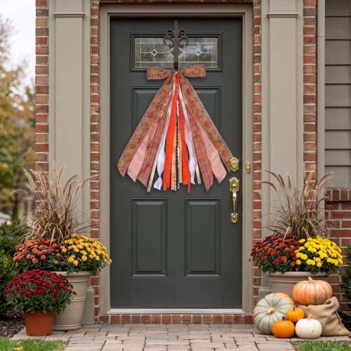 Autumn Wreath Sash Bow - Fall Decor 12x23.6 Inches Thanksgiving & Halloween