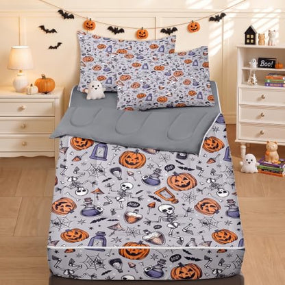 Halloween Pumpkin Kids Zipper Bedding Set - Full Size 3-Piece