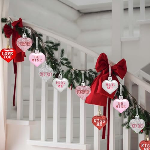 Heart Shaped Ornaments Set of 24 Valentine's Day Decor Pink Red Silver Variations