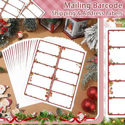Christmas Address Labels Bulk 250 Pack - Red Green Ball Ornament Variation