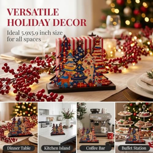 Christmas Tree Napkin Holder Wooden Farmhouse 6.3 Inch Holiday Decor