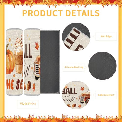 Fall Football Pumpkin Kitchen Rugs Set - 16x28 Inch, 2 Pieces