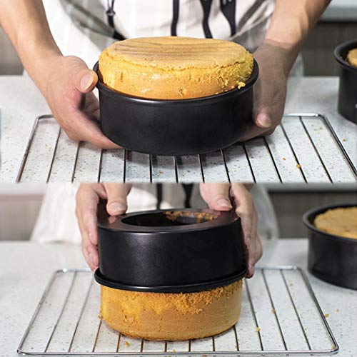 HMIN 6 Inch Round Cake Pan, Removable Bottom Cheesecake Pans, Carbon Steel Non-Stick 6 In Cake Pan Set of 3 (6 Inch-Black 3Pcs)