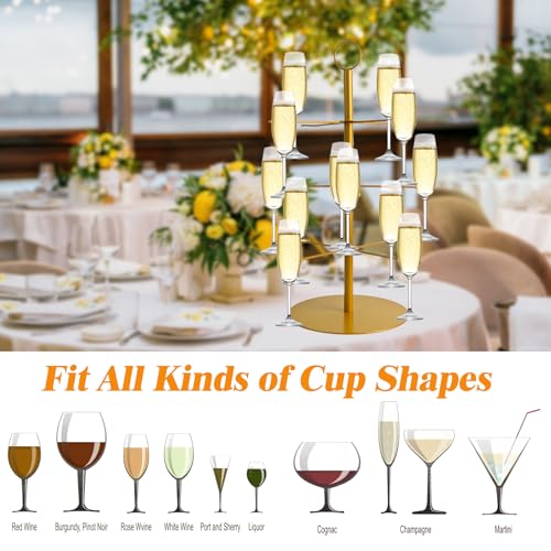 Gold 2 Pack Champagne Tower for Parties, 3-Tier Cocktail Glass Stand