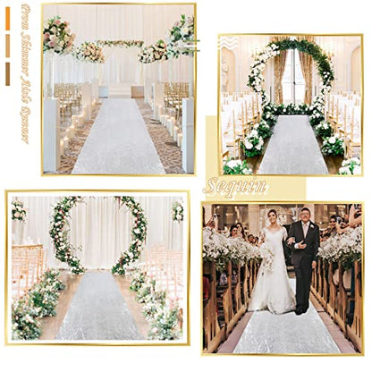 Silver Aisle Runner Wedding Christmas Sequin Carpet 4ft x 15ft - Silver