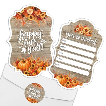 Fall Party Invitations Set with Envelopes and Stickers - Rustic Harvest Themed, 15 Pack