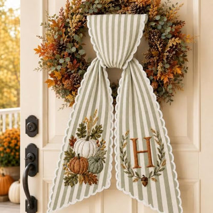 Nazenti Personalized Pumpkin Wreath Sash S1 - Monogram Fall Bow for Front Door Decor