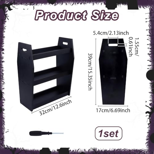 Gothic Coffin Makeup Shelf Organizer Black Beechwood Halloween Decor