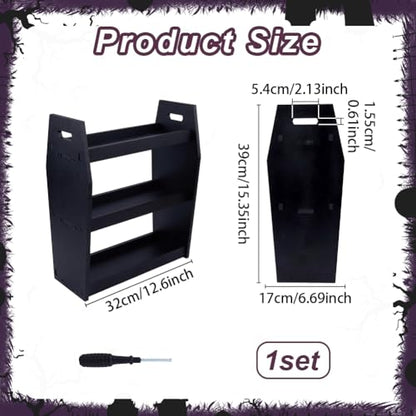 Gothic Coffin Makeup Shelf Organizer Black Beechwood Halloween Decor
