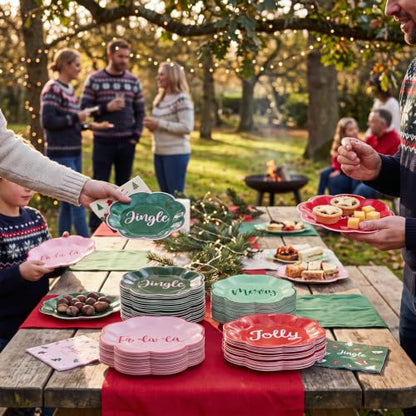 Christmas Disposable Paper Plates 7 Inch - Set of 50, Festive Holiday Design