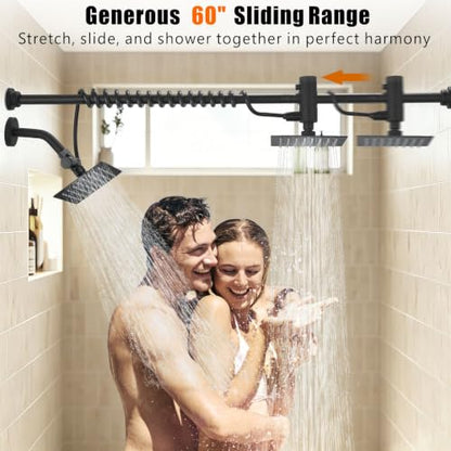 Voolan Dual Shower Head Set for Couples, High Pressure Rain Square Matte Black