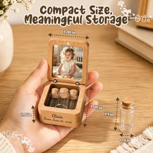 KDY Personalized Baby Keepsake Box - Custom Engraved Wooden Memory Box with Photo Display - Raw Walnut Wood