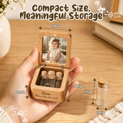 KDY Personalized Baby Keepsake Box - Custom Engraved Wooden Memory Box with Photo Display - Raw Walnut Wood