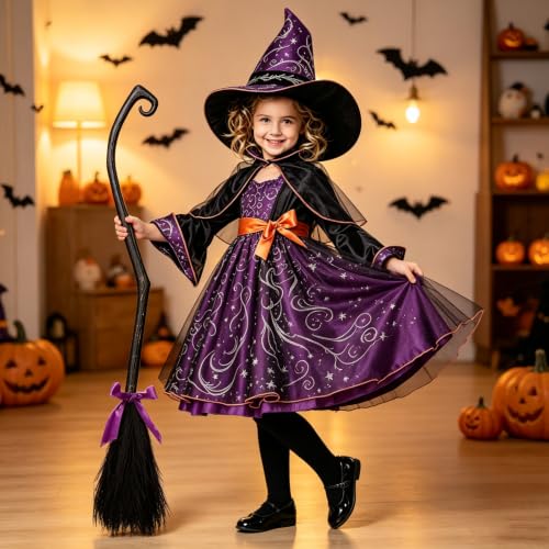 Halloween Witch Broom for Kids 130cm x 25cm Costume Accessory Black B - Cosplay Party