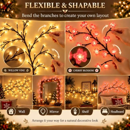 Warm White Enchanted Willow Vine Lights for Wall - 5.9ft, 96 LEDs, Remote Control