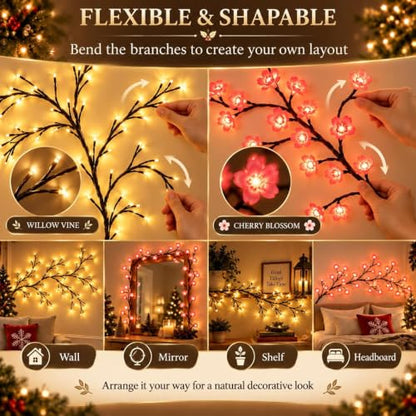 Warm White Enchanted Willow Vine Lights for Wall - 5.9ft, 96 LEDs, Remote Control